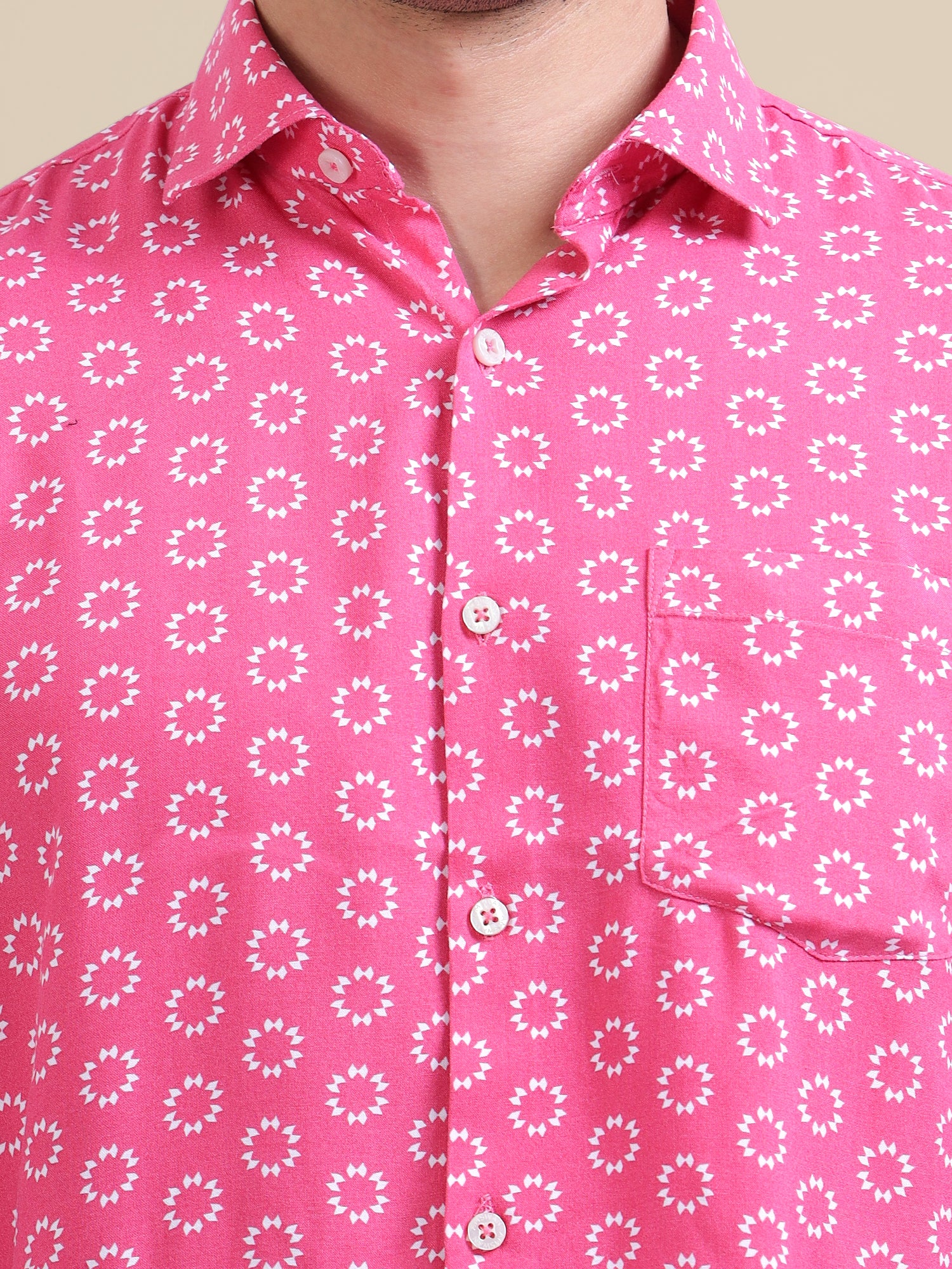 Men'S Premium Rayon Shirt With Pink Block Print