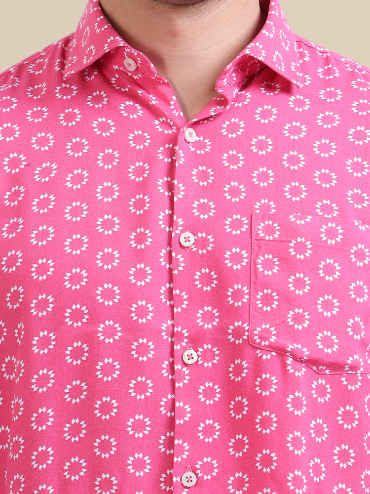 Men'S Premium Rayon Shirt With Pink Block Print