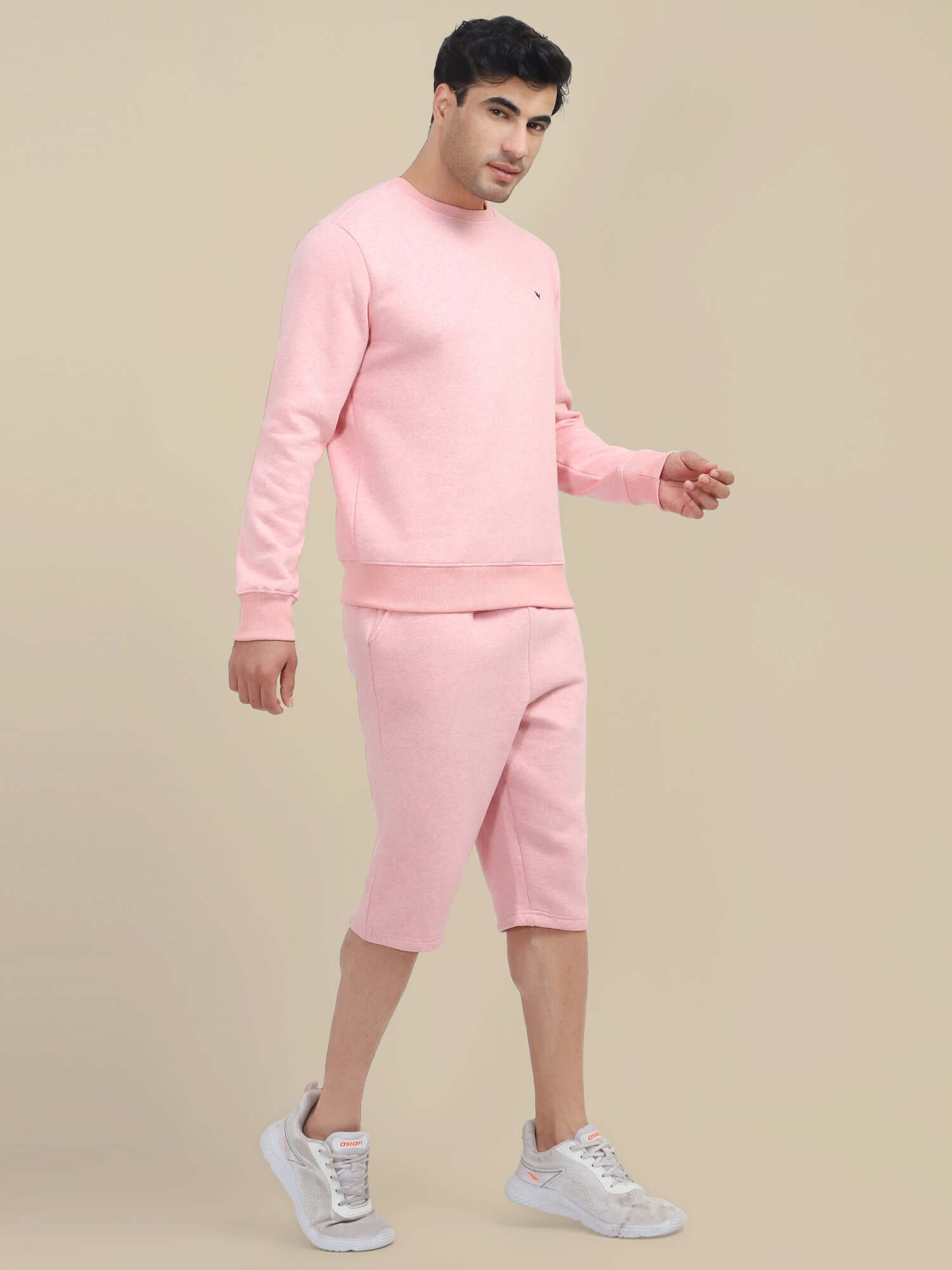 Men'S Pink Sweatshirt With Shorts Cord Set