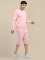 Men'S Pink Sweatshirt With Shorts Cord Set