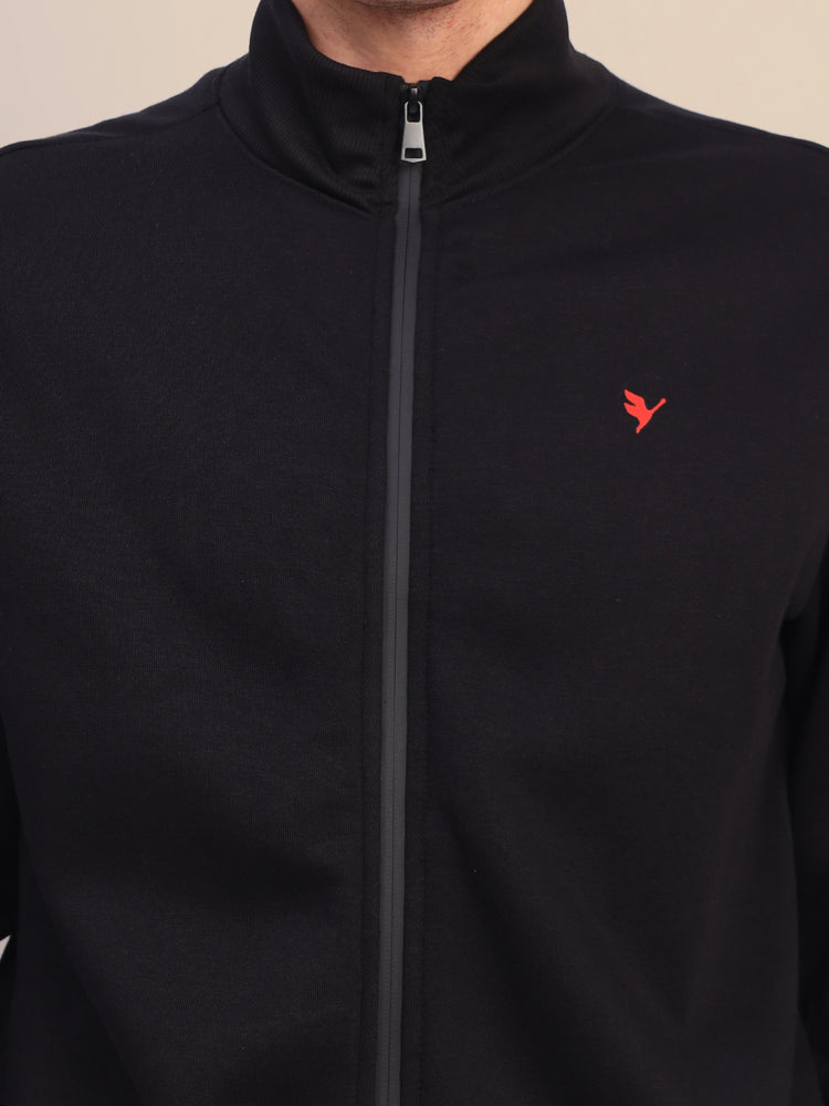 Amswan Men'S Black Stylish And Comfortable Full Zipper Sweatshirts