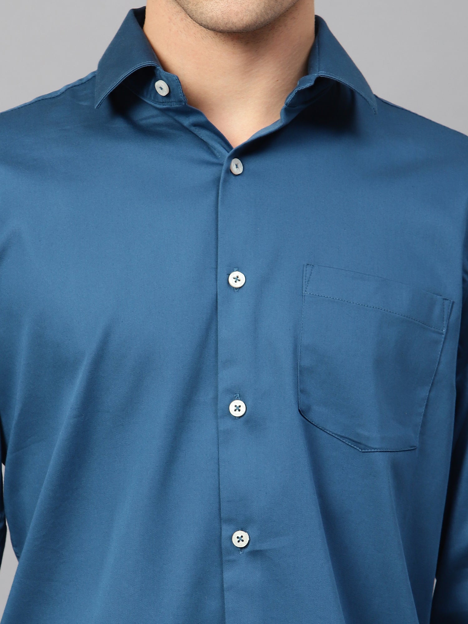 Premium Cotton Lycra Satin Dogger Blue Shirt