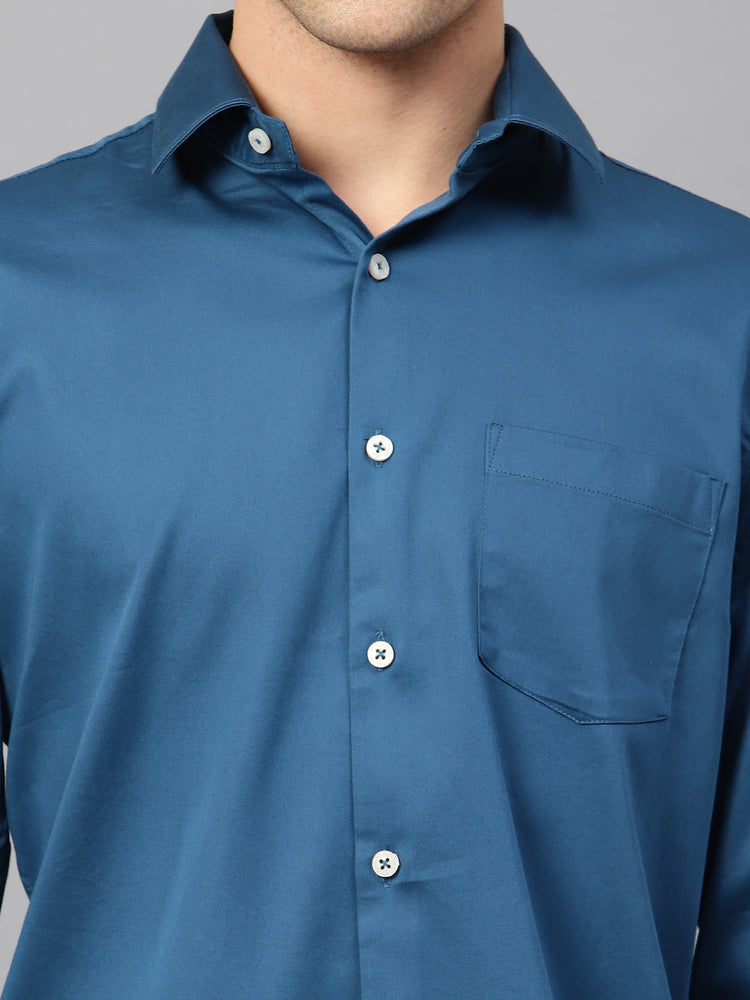 Premium Cotton Lycra Satin Dogger Blue Shirt