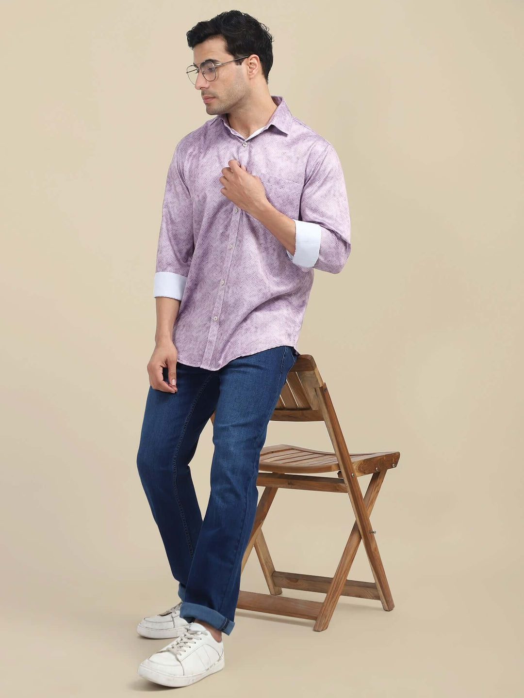 Men'S Poly Satin Lycra Purple Digital Printed Shirt