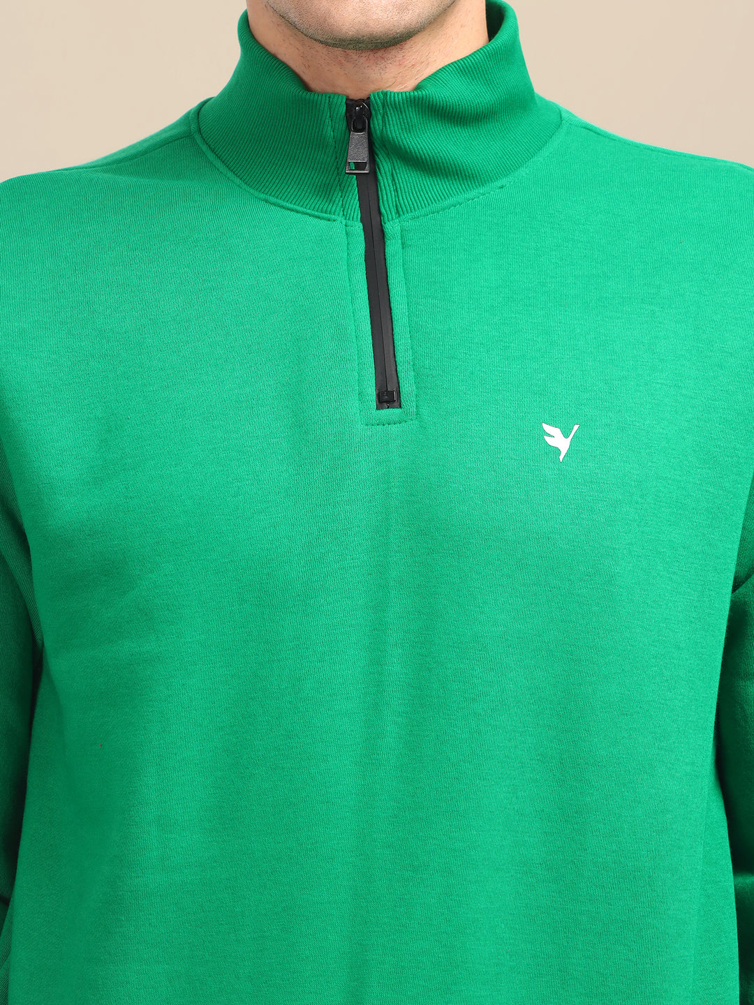 Amswan Men'S Green Solid Half-Zip Sweatshirt