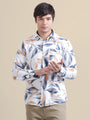 Men'S Premium Rayon Shirt With Blue And Orange Leaf Print