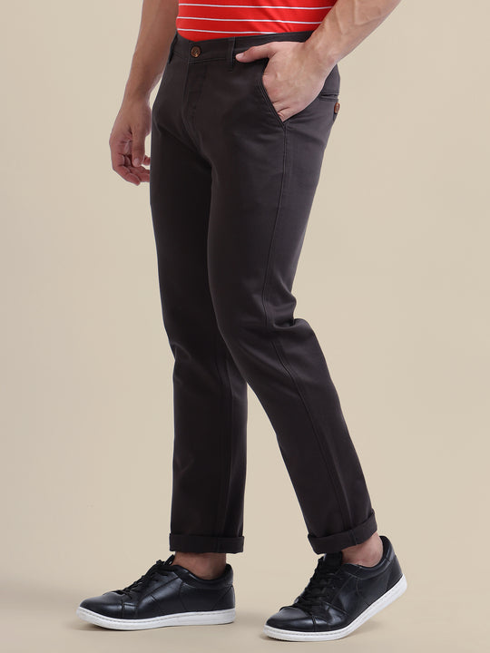 Black Casual Trousers Solid Cotton Lycra Smart Fit