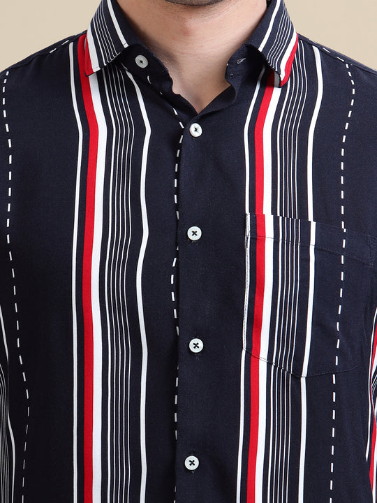 Men'S Premium Rayon Shirt With Black Ray Stripe