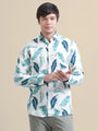 Men'S Premium Rayon Shirt With Classic White & Green Tropical Print