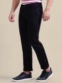 Navy Casual Trousers Solid Cotton Lycra, Smart Fit