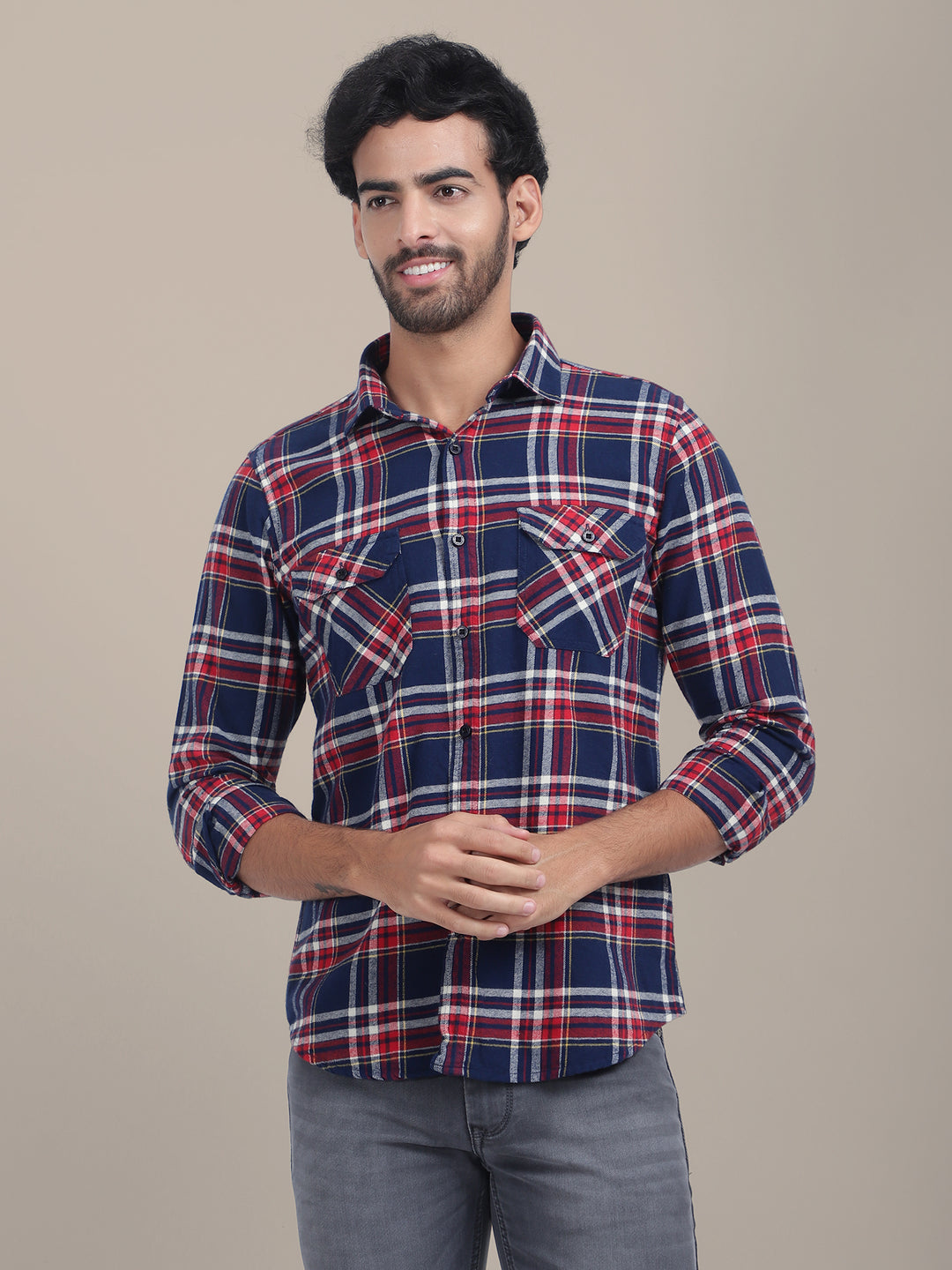 Premium Cotton Flannel Shirt With Spread Collar