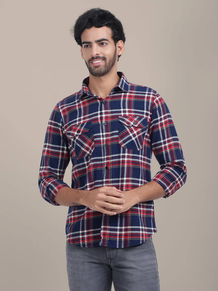 Premium Cotton Flannel Shirt With Spread Collar
