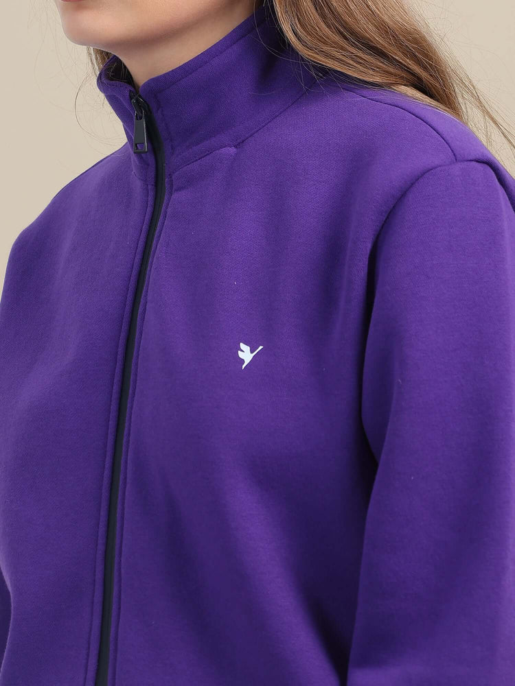 Amswan Premium Cotton Women'S Purple Zip-Up Sweatshirt