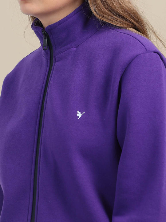 Amswan Premium Cotton Women'S Purple Zip-Up Sweatshirt
