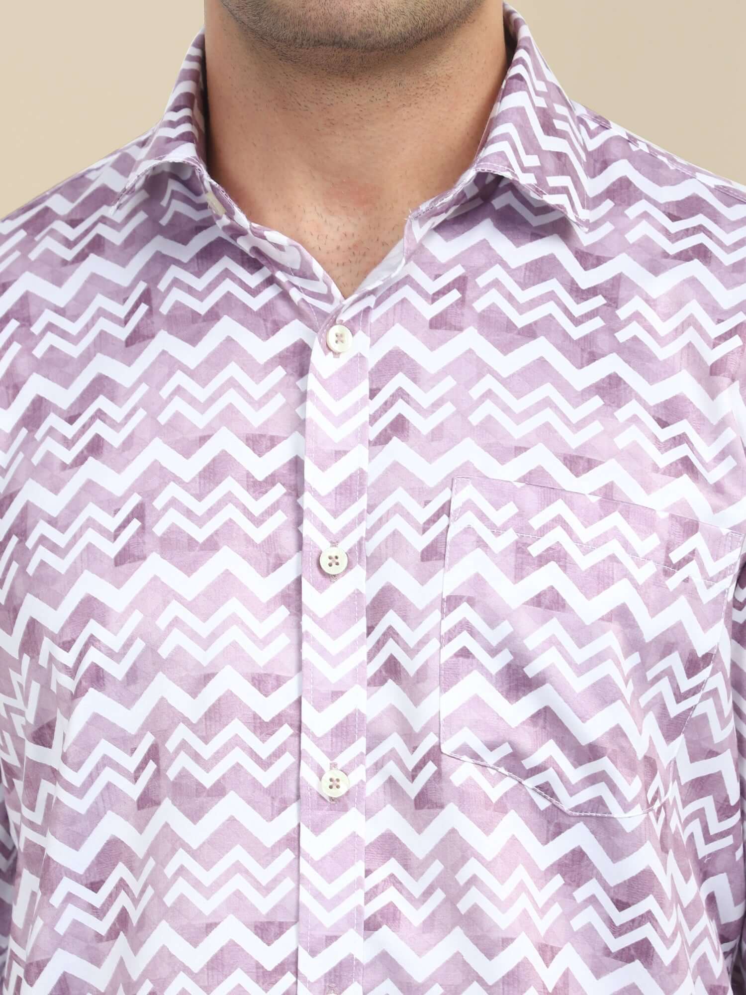 Men'S Poly Satin Lycra Mauve Digital Printed Shirt
