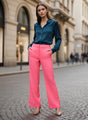 Banana Crepe Hot Pink Flared Trouser With Slash Pocket