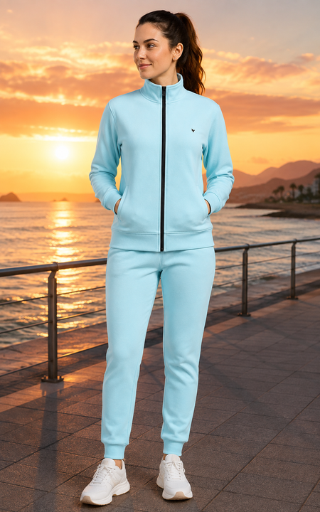 Amswan Premium Cotton Women'S Aqua Zip-Up Sweatshirt