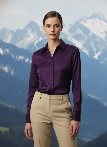 European Satin Spread Collar Shirt