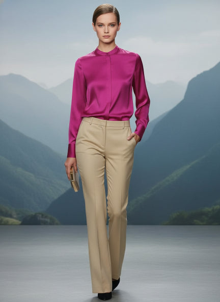 Summer Satin Magenta Front Pleated Tunic