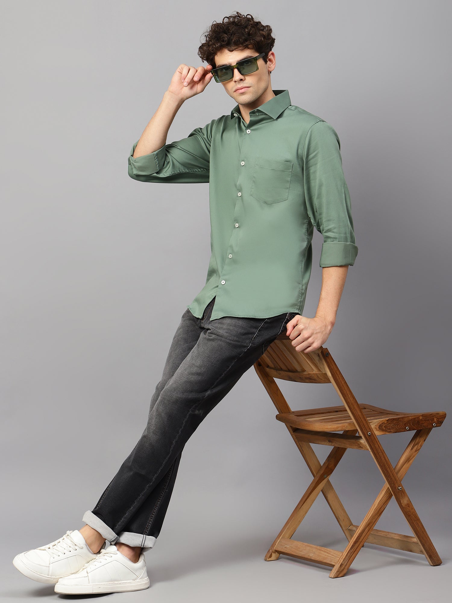 Premium Cotton Lycra Satin Sea Green Shirt