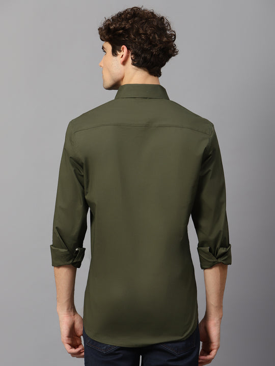 Olive Green Shirt With Premium Cotton Lycra Blend