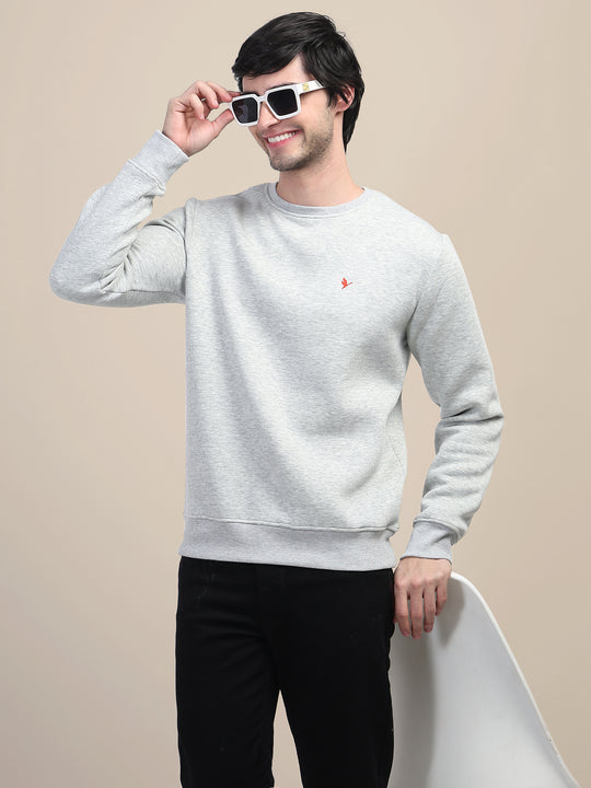 AMSWAN MEN'S GREY SOLID COMFORT: PREMIUM COTTON SWEATSHIRT FOR TIMELESS STYLE AND COZY ELEGANCE