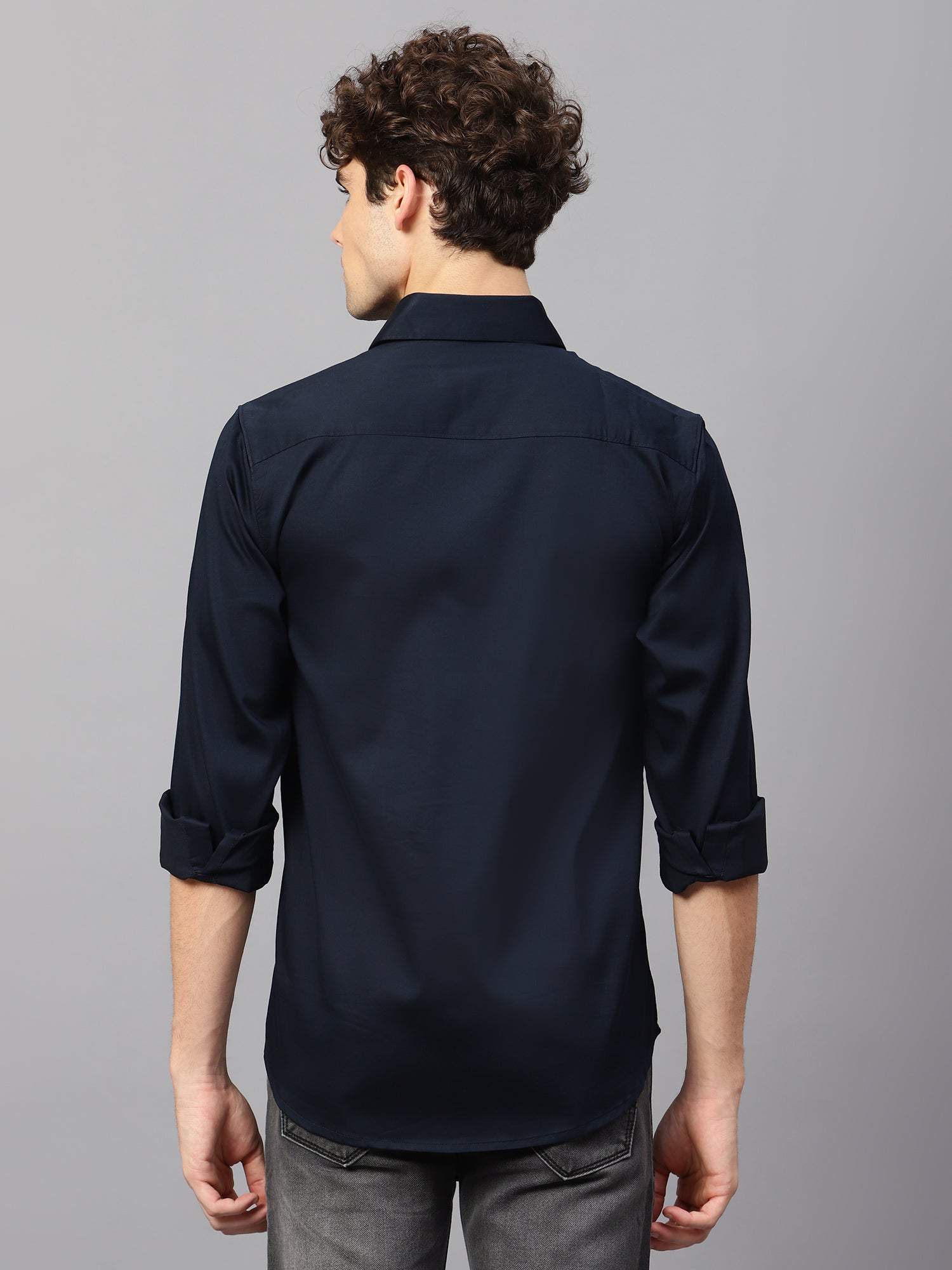 Premium Cotton Lycra Satin Navy Shirt