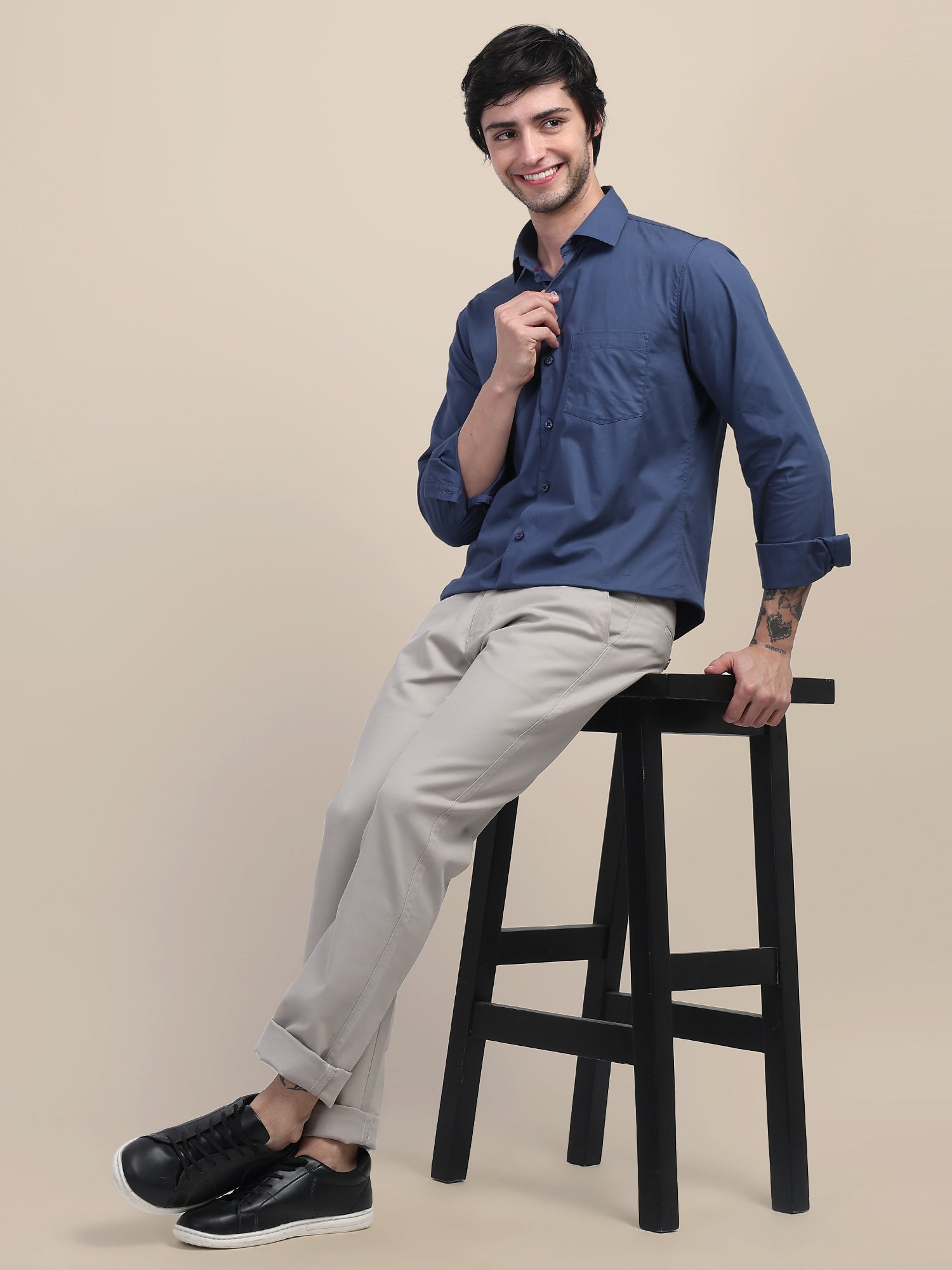 Blue Shirt With Premium Cotton Lycra