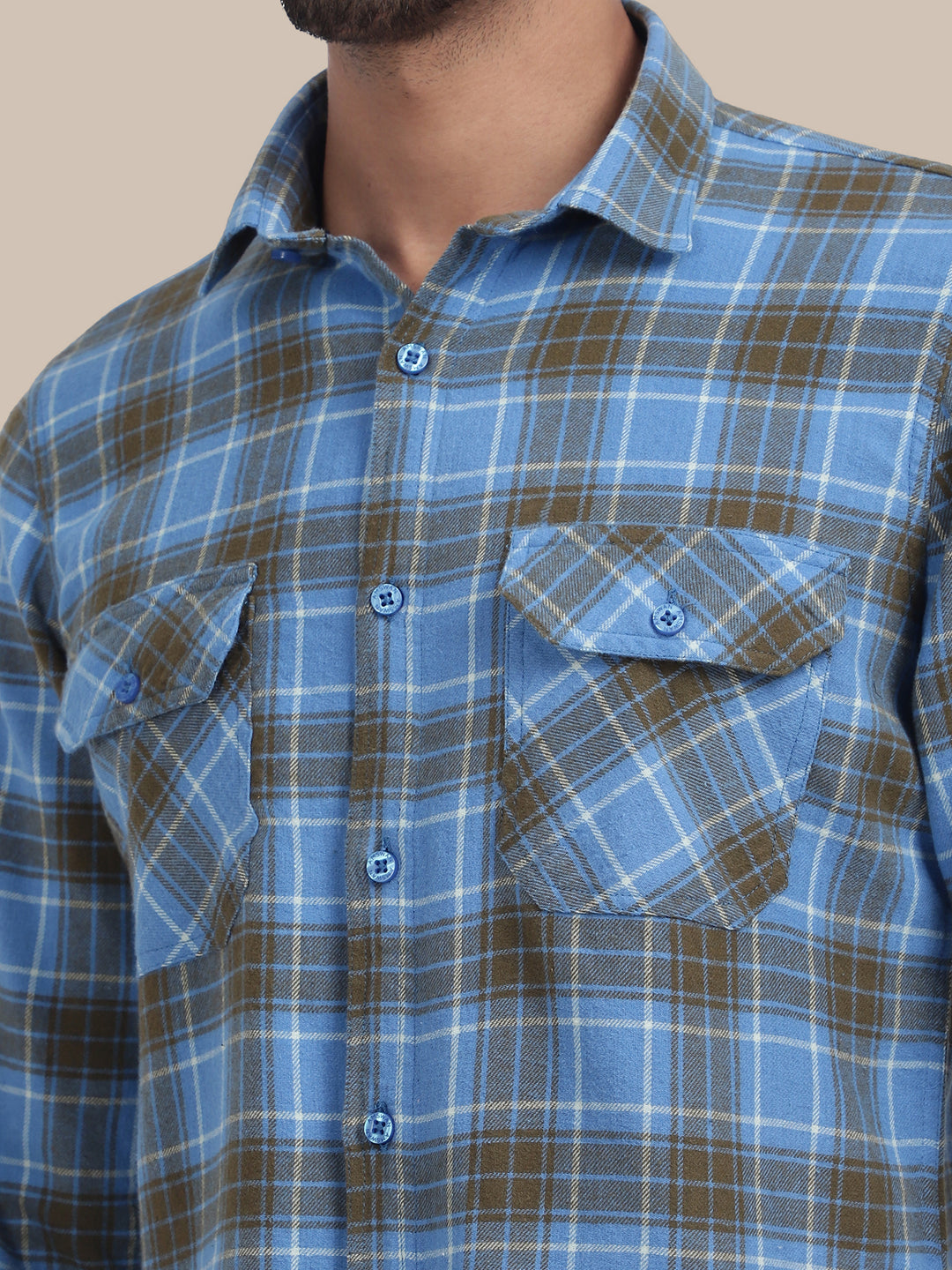 Premium Cotton Blue Plaid Flannel Shirt