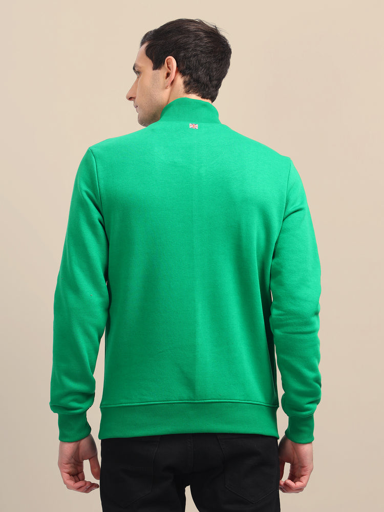 Amswan Men'S Green Solid Half-Zip Sweatshirt