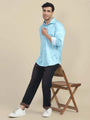 Men'S Poly Satin Lycra Sky Blue Digital Printed Shirt