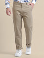 Khaki Casual Trousers Solid Cotton Lycra Smart Fit