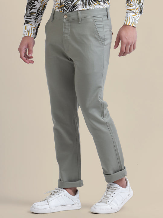 Grey Casual Trousers Solid Cotton Lycra Smart Fit