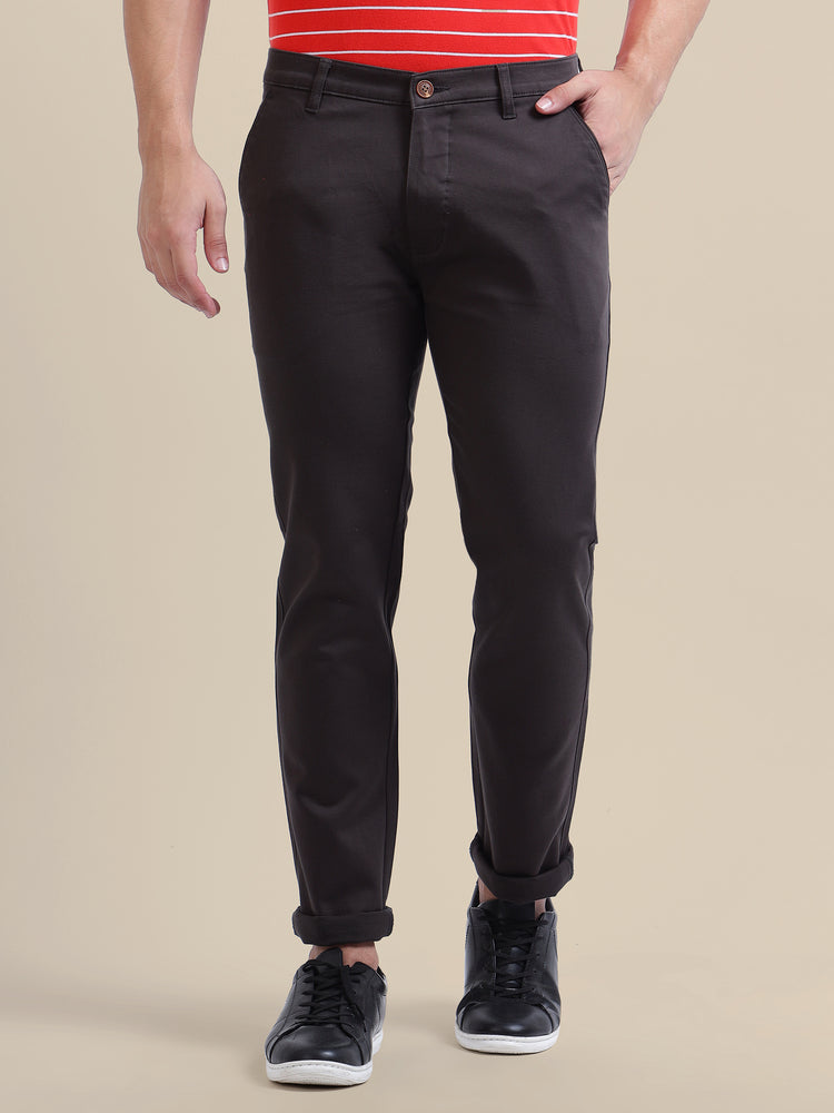 Black Casual Trousers Solid Cotton Lycra Smart Fit