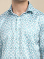 Men'S Poly Satin Lycra Blue Digital Printed Shirt