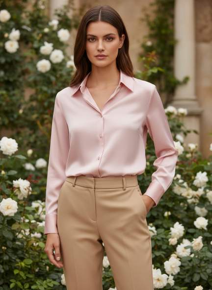 European Satin Spread Collar Shirt