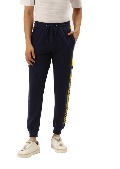 Mens Cotton Rich Lycra With Contrast Panel Printed Track Pants