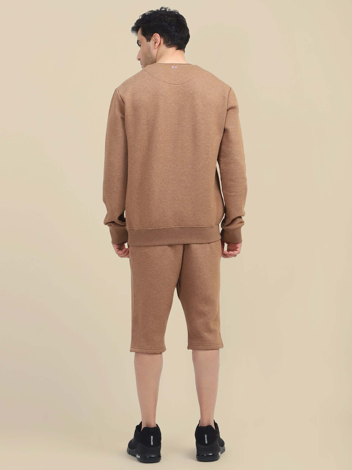 Men'S Brown Sweatshirt With Shorts Cord Set