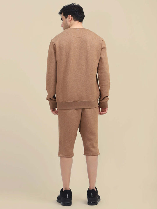 Men'S Brown Sweatshirt With Shorts Cord Set