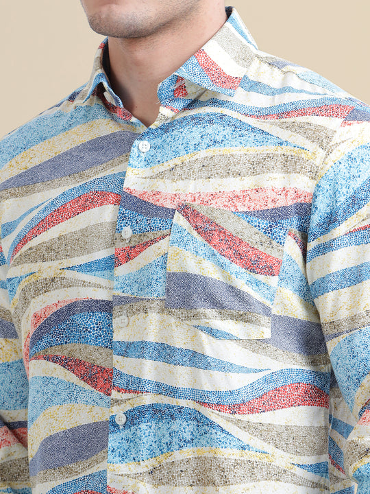 Men'S Premium Rayon Shirt With Self-Design Spread Collar