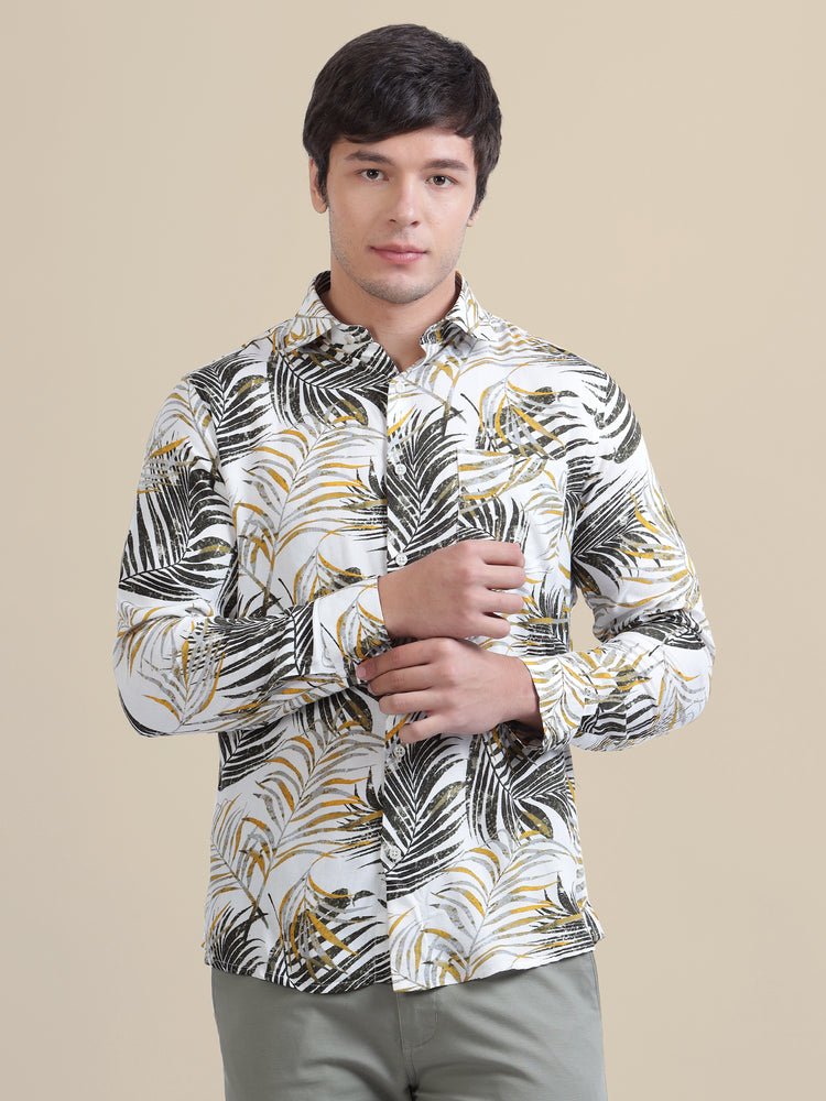 Men'S Botanical Print Premium Rayon Shirt