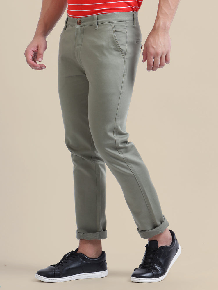 Amswan Men'S Grey Casual Trousers Solid Cotton Lycra Smart Fit