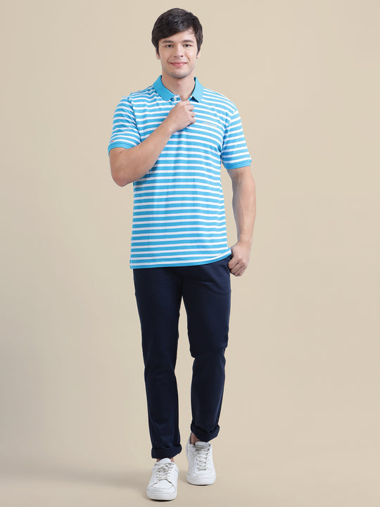 Navy Casual Trousers Solid Cotton Lycra Smart Fit