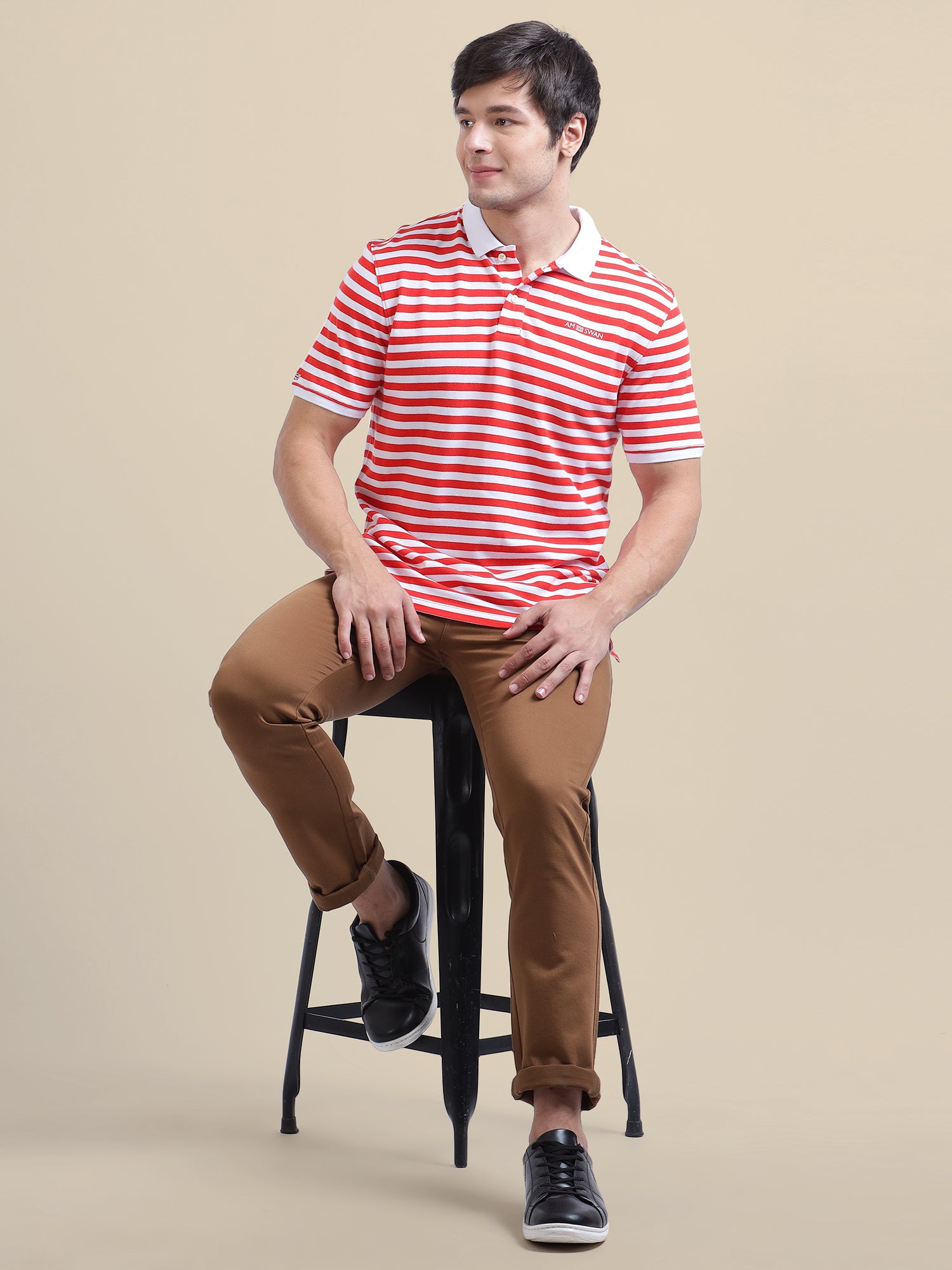 Brown Casual Trousers Solid Cotton Lycra, Smart Fit