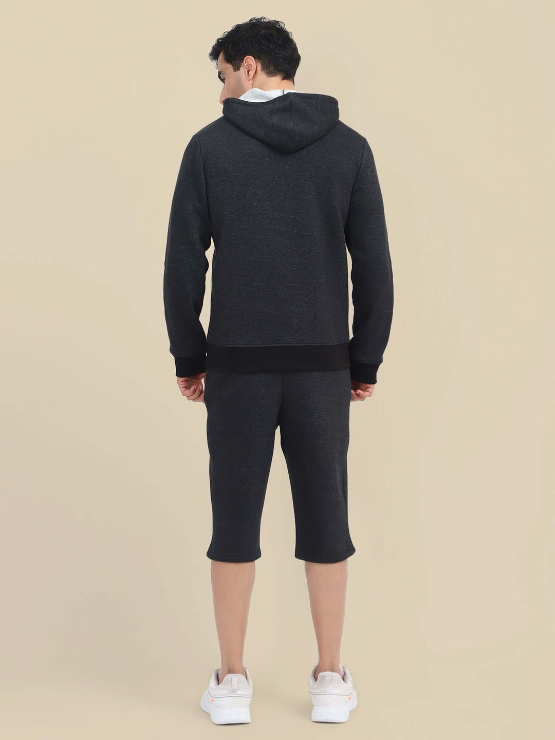 Men'S Black Hoodie With Shorts Cord Set