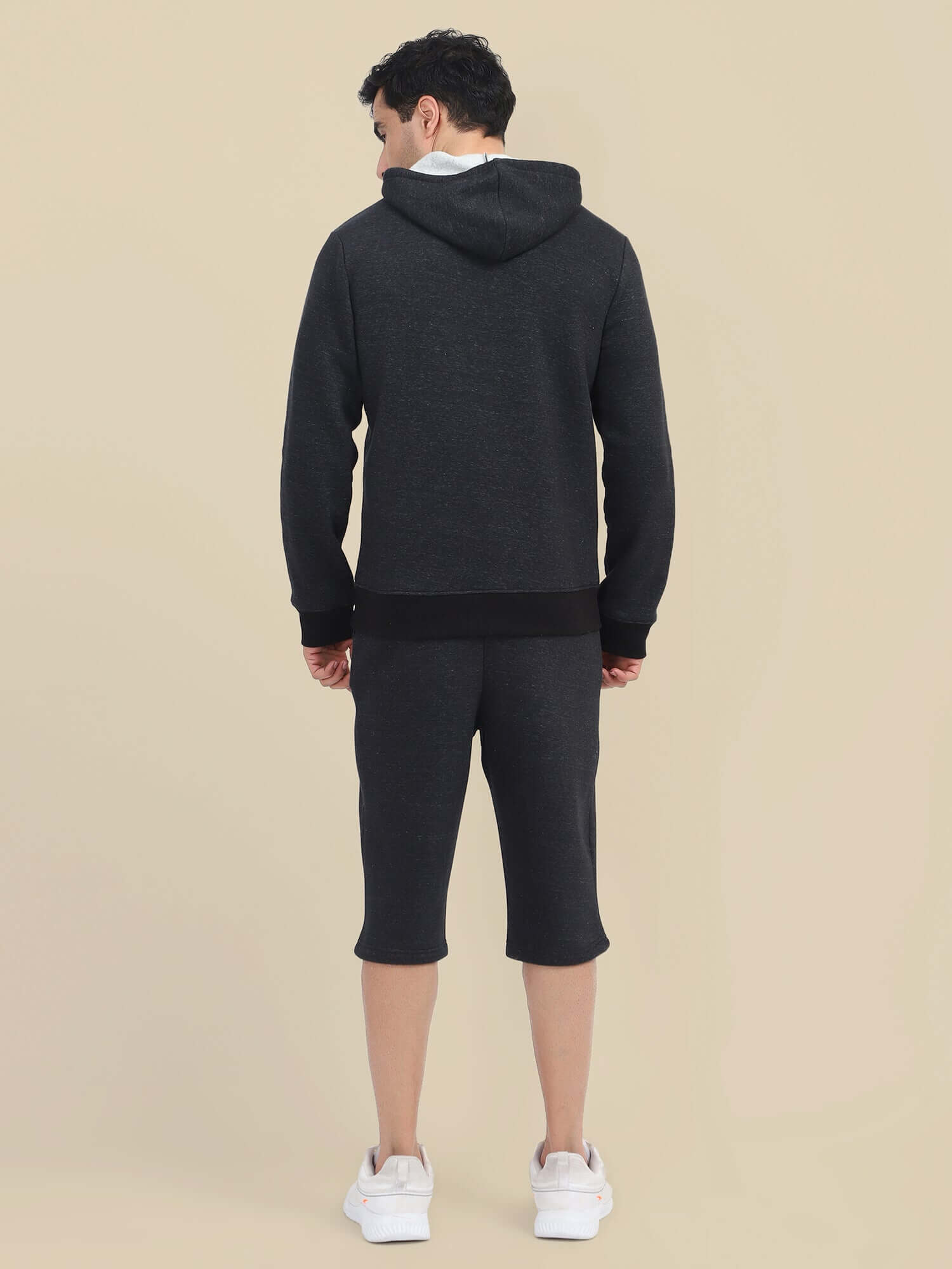 Men'S Black Hoodie With Shorts Cord Set