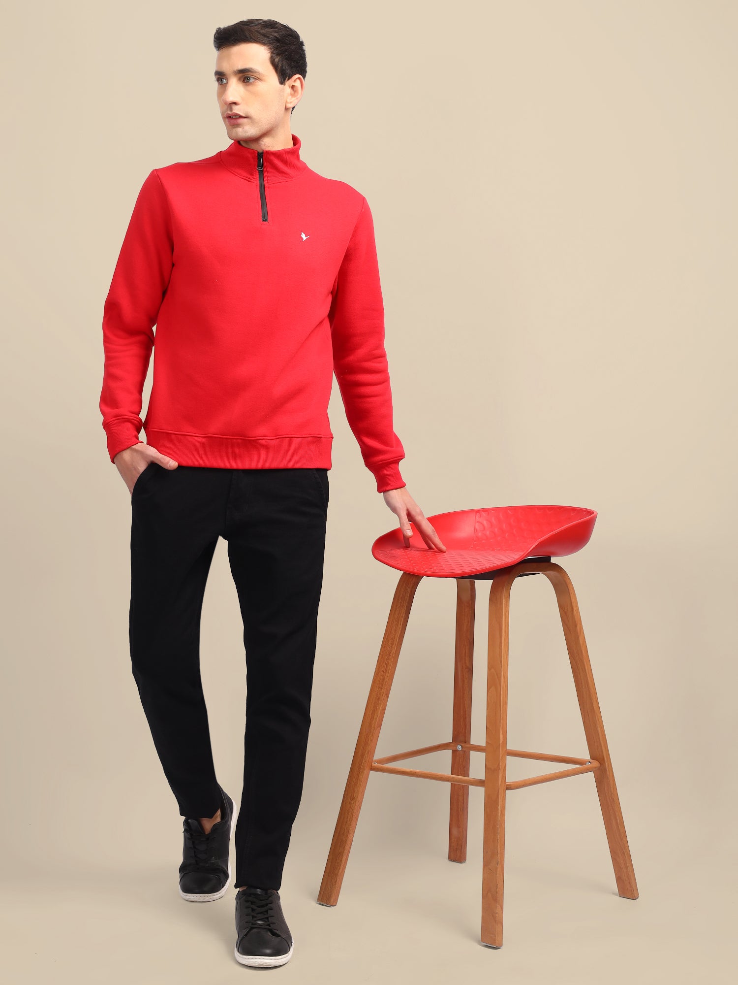 Amswan Men'S Red Solid Half-Zip Sweatshirt