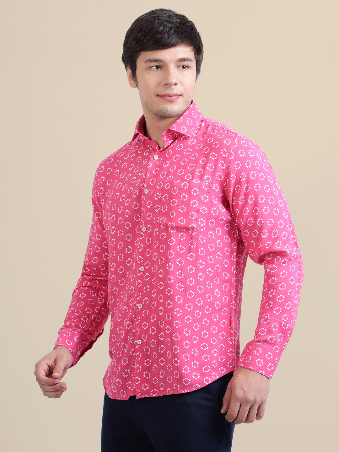 Men'S Premium Rayon Shirt With Pink Block Print