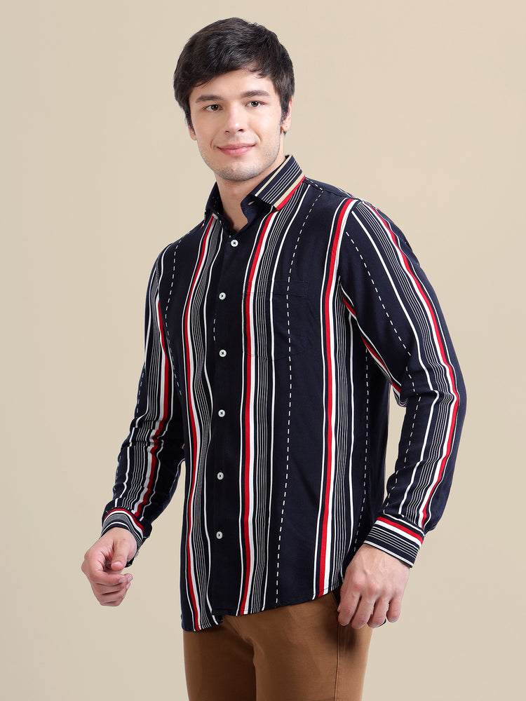 Men'S Premium Rayon Shirt With Black Ray Stripe