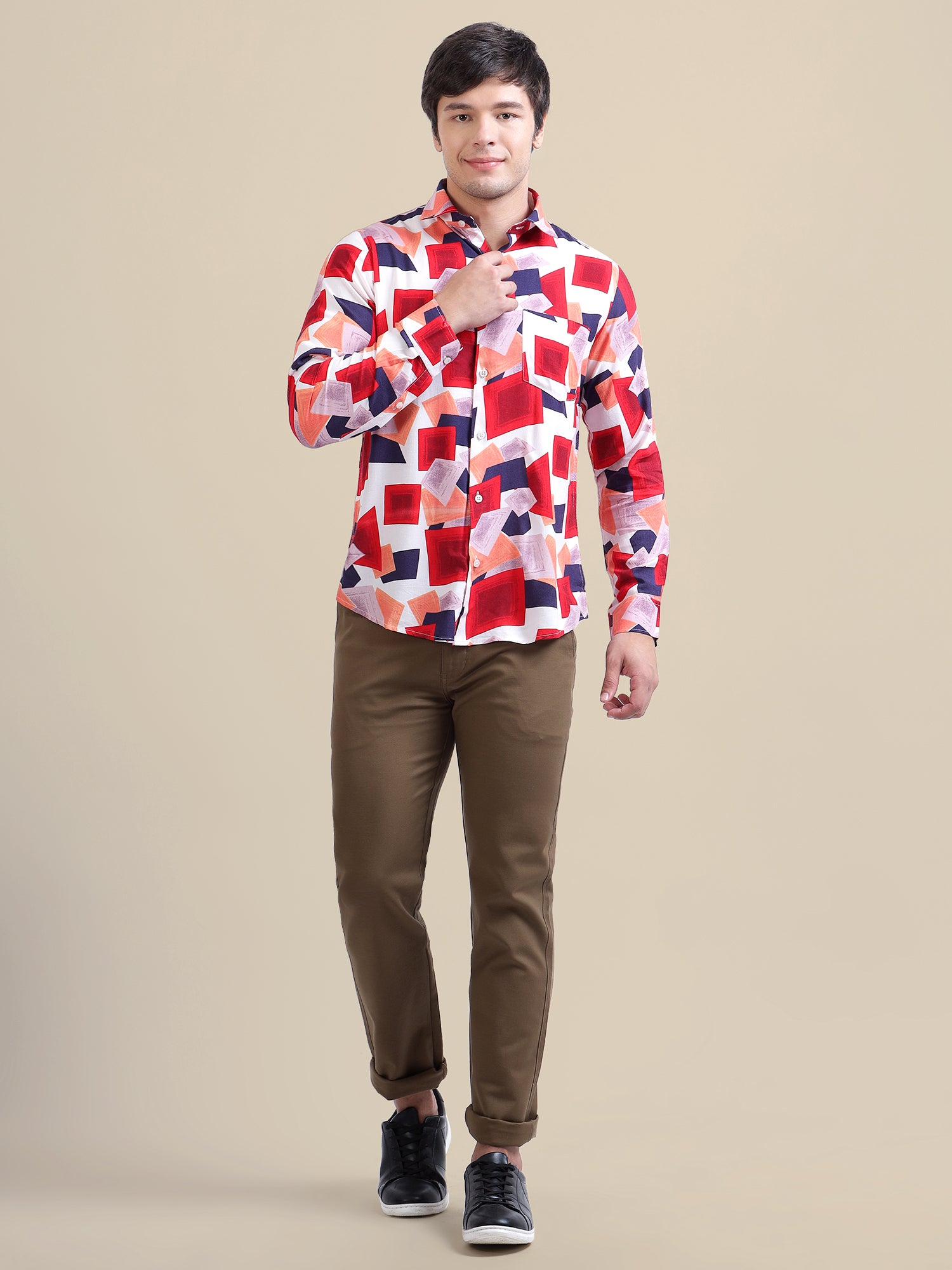 Brown Casual Trousers Solid Cotton Lycra Smart Fit